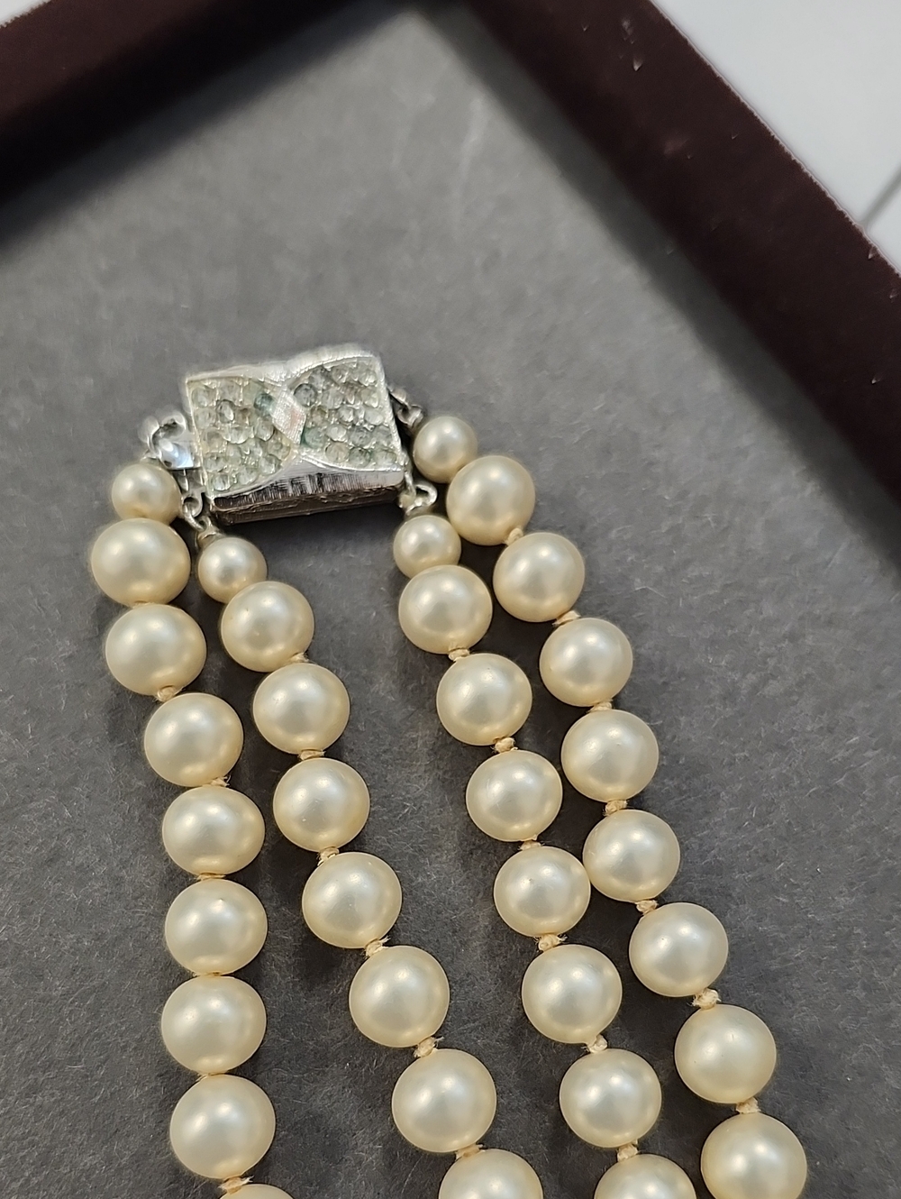 Vintage Signed Richelieu 2-Strand Pearl Necklace - 24" Matinee, Rhinestone Pavé